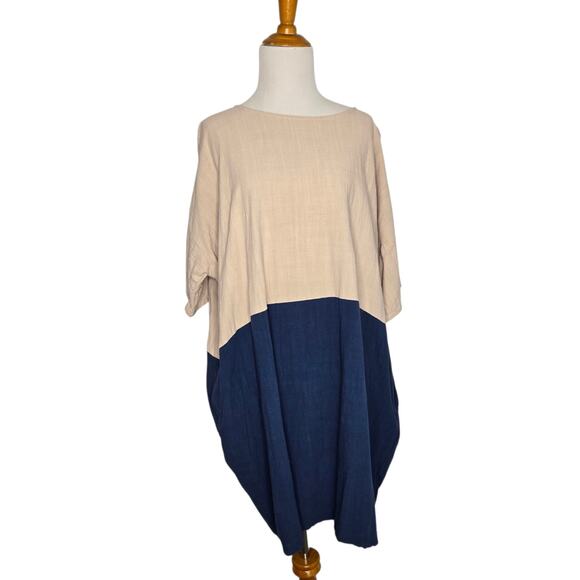 Jackson Rowe Rodina Dress Linen Blend Colorblock Lagenlook Coastal Women Medium - Picture 2 of 11